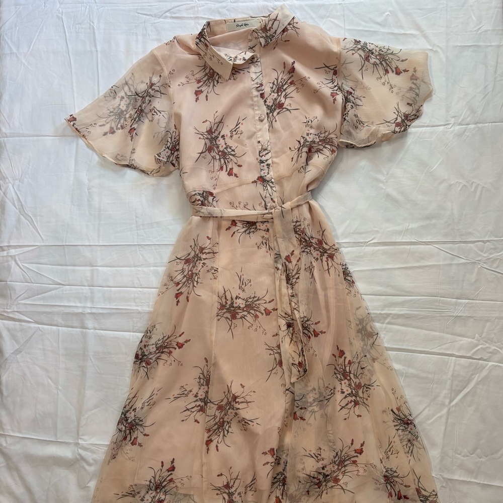 Simple Retro Pink Floral Dress
